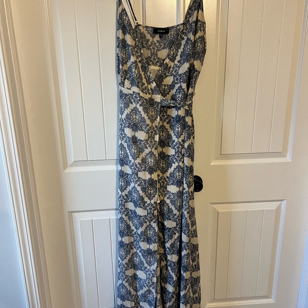 Aakaa Blue and White Maxi Wrap Dress